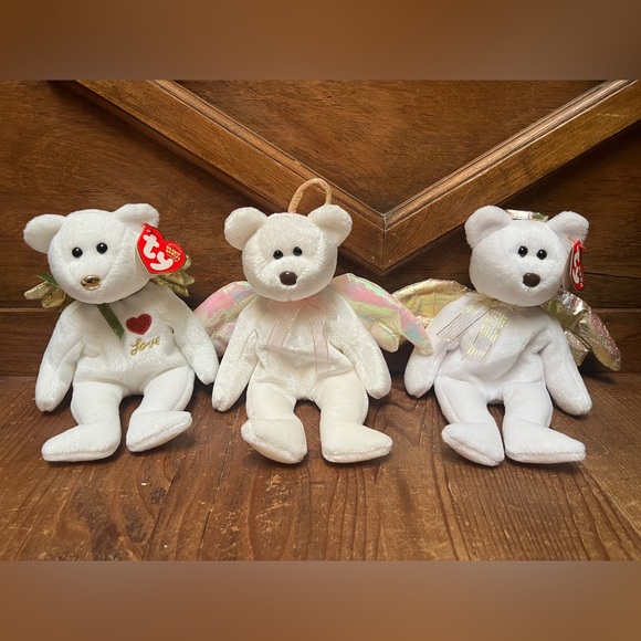 Ty Other - Ty Beanie Babies Angel Bear Set - White and Gold